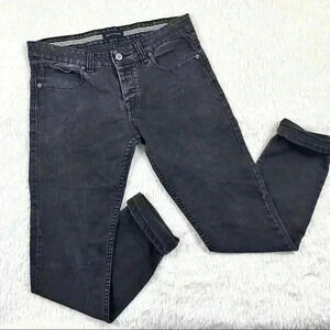 Massimo Dutti Faded Black Midrise Button Fly Skinny Jeans